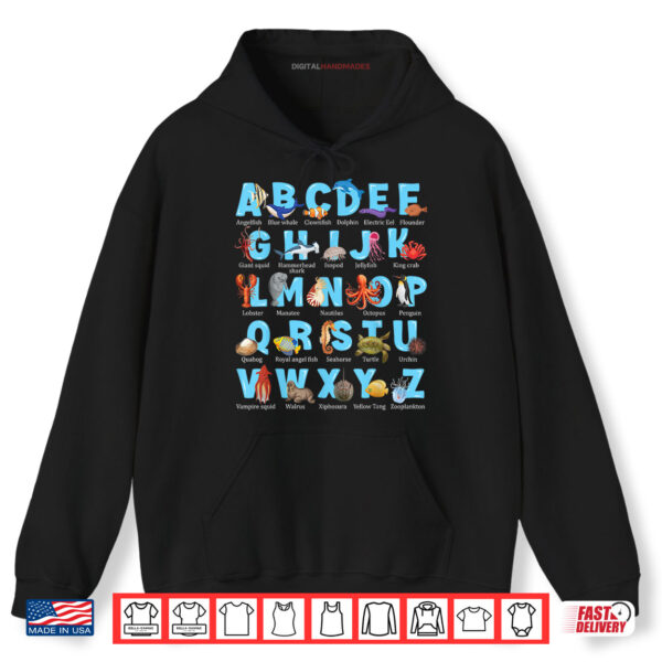 Hoodie ABC Animals Underwater Sea Ocean Alphabet Shirt