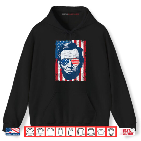 Hoodie Abe Lincoln Beard Sunglasses American Flag 4th Of July Shirt