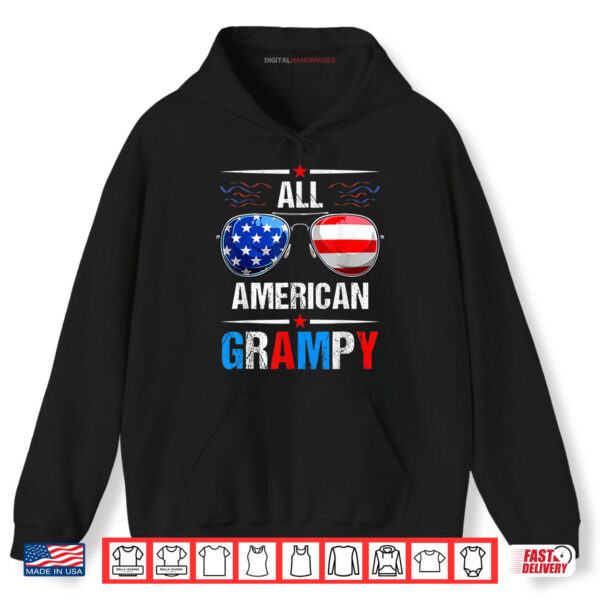 Hoodie All American Flag Grampy July 4th Sunglasses USA Patriotic Shirt