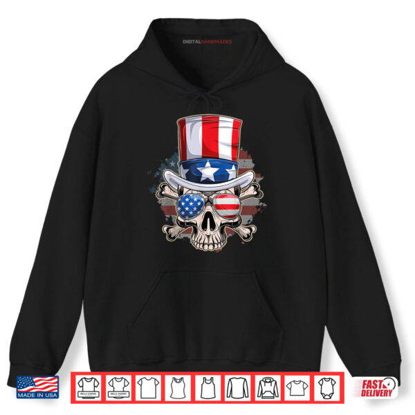Hoodie American Patriotic Skull 4th of July USA Flag Shirt