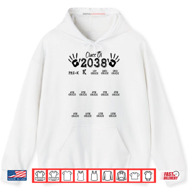 Hoodie Class Of 2038 Grow With Me Shirt Handprint Pre K 12th Grade Shirt