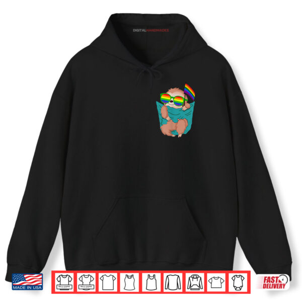 Hoodie Cute Pocket Sloth LGBT Animal Rainbow Flag Gay Pride Shirt