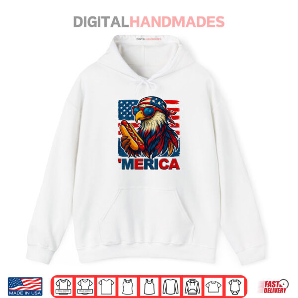 Hoodie Funny Merica Eagle Hotdog USA Flag 4th Of July Patriotic Shirt