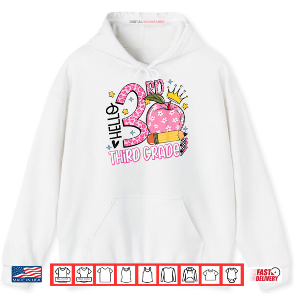 Hoodie Hello 3rd Third Grade Back To School Pink Leopard Teacher Shirt
