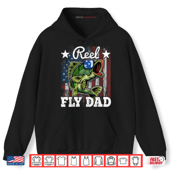 Hoodie Mens Reel Fly Dad Fishing American Flag Funny Fathers Day Gift Shirt