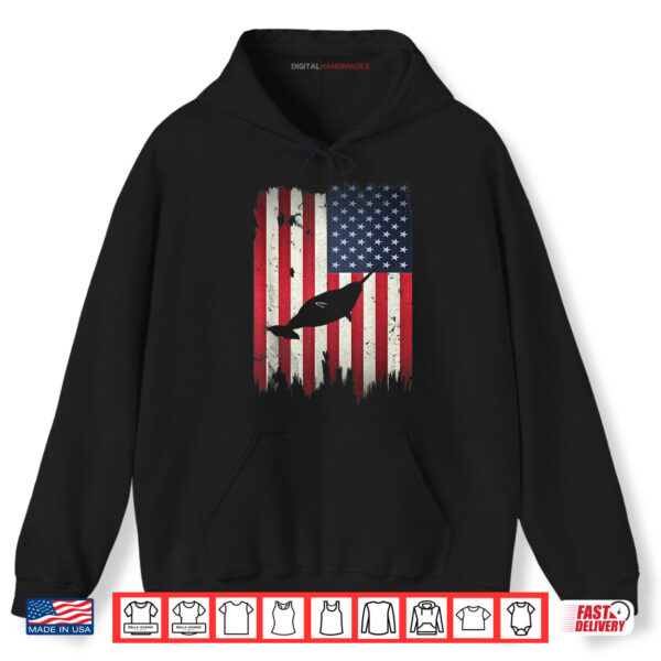 Hoodie Narwhal USA American Flag 4th of July Patriotic Shirt