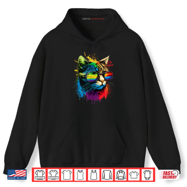 Hoodie Rainbow Flag Gay Pride Lgbtq Watercolor Cat Shirt