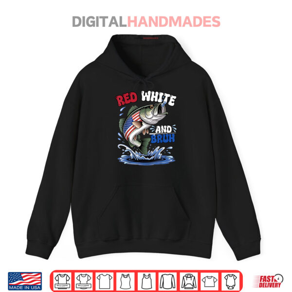 Hoodie Red White And Bruh American Flag Boys Fishing 4th Of July Shirt