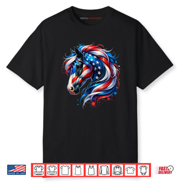 Horse 4th Of July Patriotic Horse Graphic American Flag Shirt