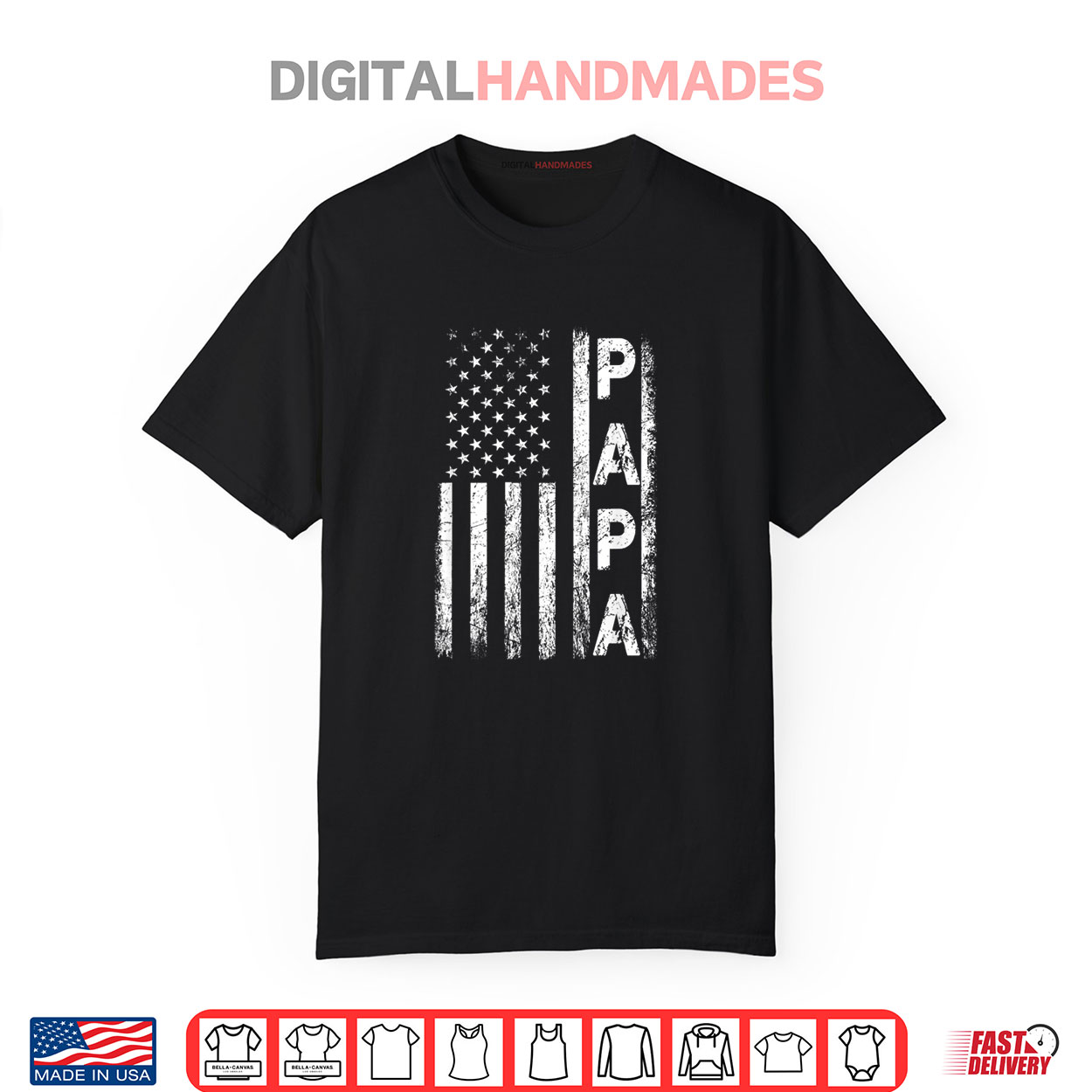 Mens Papa Vintage American Flag Father’s Day 4th of July Grandpa Shirt
