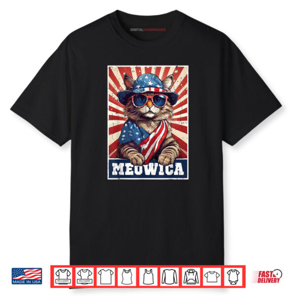 Meowica American Flag Cat Funny 4th of July Shirt