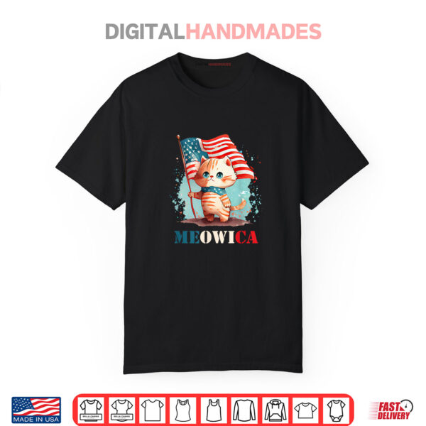 Meowica Cat For 4th of July USA Patriotic American Flag Shirt