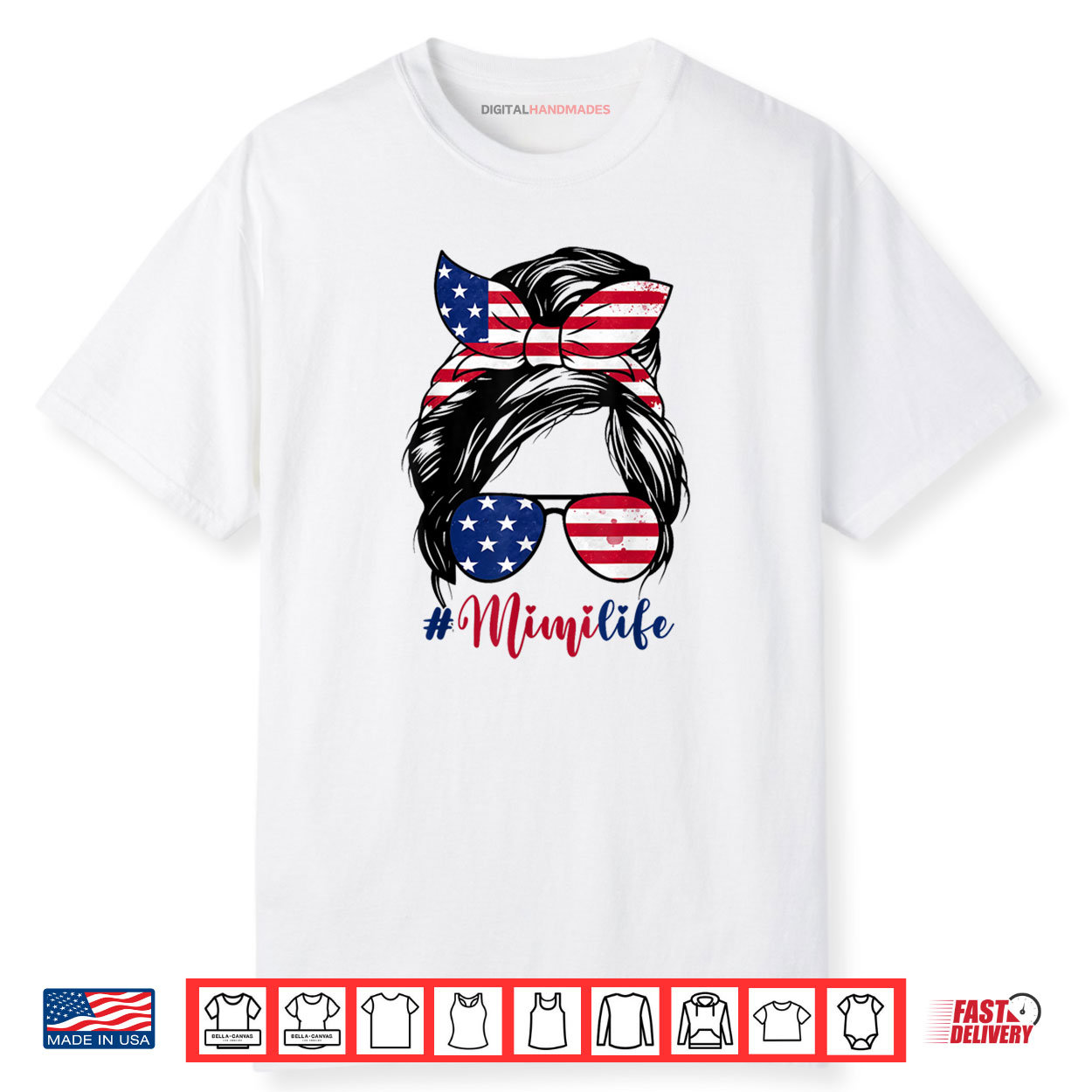 Mimi Life Messy Bun American US Flag Patriotic 4th Of July Shirt