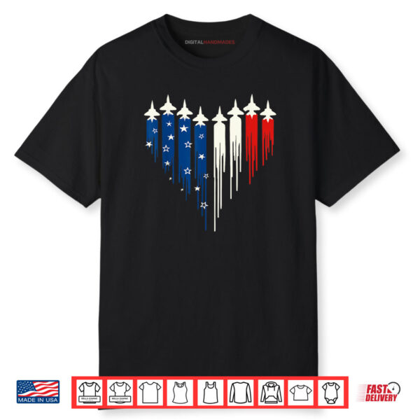 Patriotic Red White Blue USA Flag Fighter Jets 4th of July Shirt