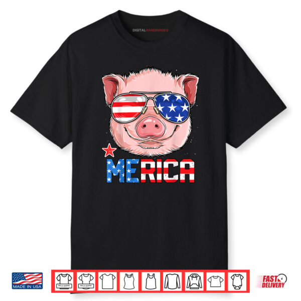 Pig Merica 4th of July Girls Kids American Flag USA Shirt