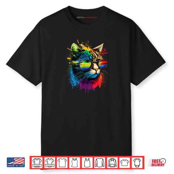 Rainbow Flag Gay Pride Lgbtq Watercolor Cat Shirt