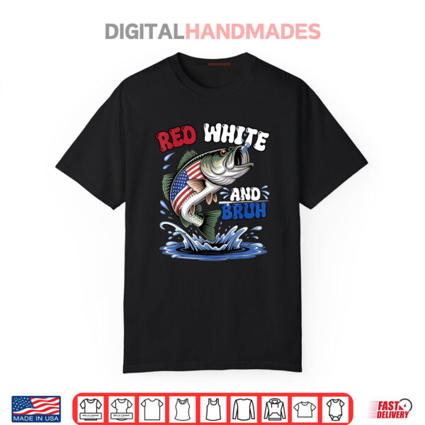 Red White And Bruh American Flag Boys Fishing 4th Of July Shirt