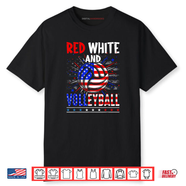 Red White And Volleyball 4th Of July American Flag Player Shirt