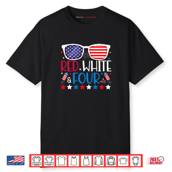 Red White & Four 4th Birthday 4th Of July 4th Birthday Party Shirt