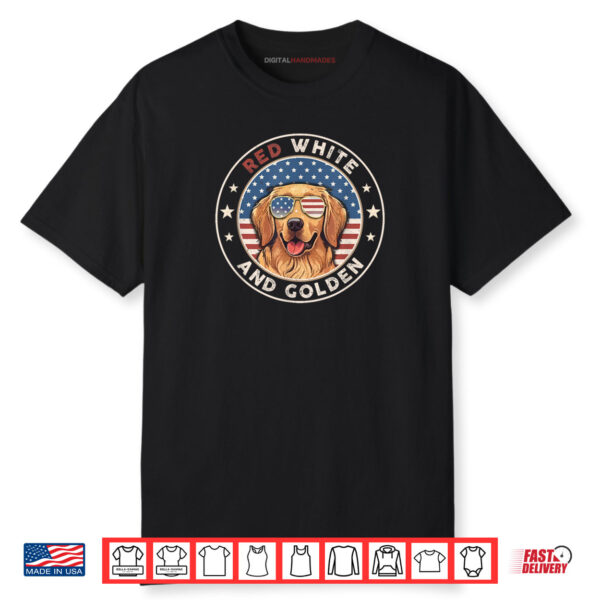 Red White Golden Retriever American Flag 4th of July Gift Shirt