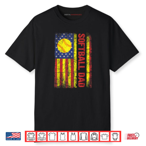Softball Dad American US Flag Papa Father’s Day Shirt