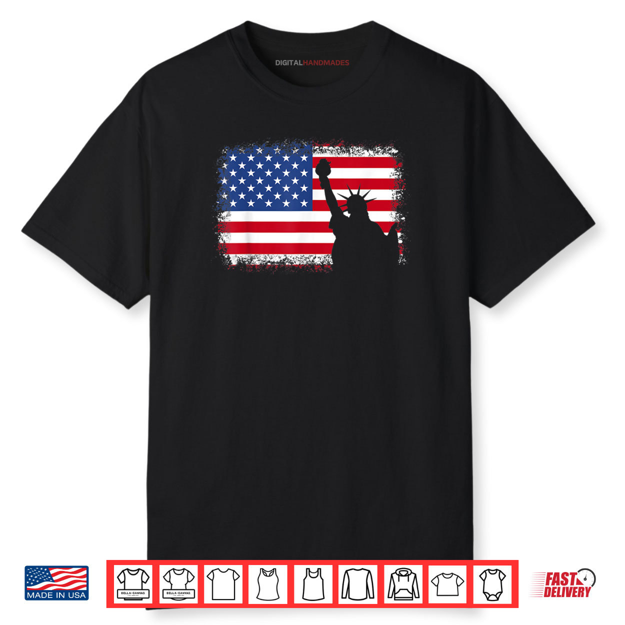 Statue Of Liberty 4th Of July US Patriotic American USA Flag Shirt