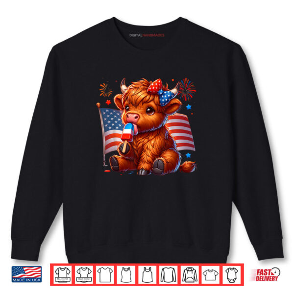Sweatshirt 4th Of July Cute Highland Cow Popsicle USA Flag Patriotic Shirt digitalhandmades