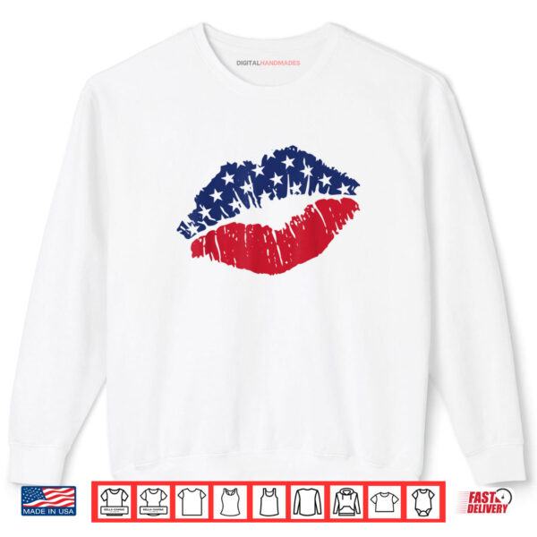 Sweatshirt 4th of July USA Flag Kiss Lips Patriotic Gift Shirt