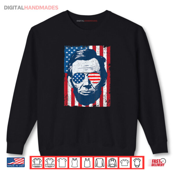 Sweatshirt Abe Lincoln Beard Sunglasses American Flag 4th Of July Shirt