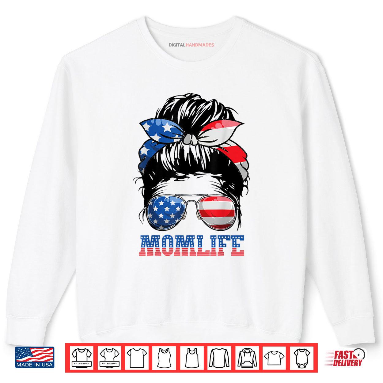 American Mom Life Messy Bun 4th of July Sunglasses USA Mama Shirt American Mom Life Messy Bun 4th of July Sunglasses USA Mama Shirt