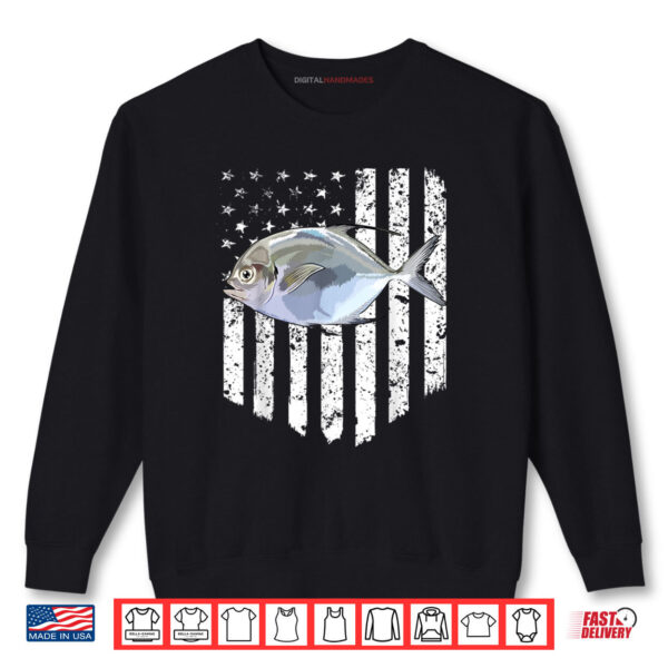 Sweatshirt Black White American Flag Pompano 4th Of July Fish Shirt digitalhandmades