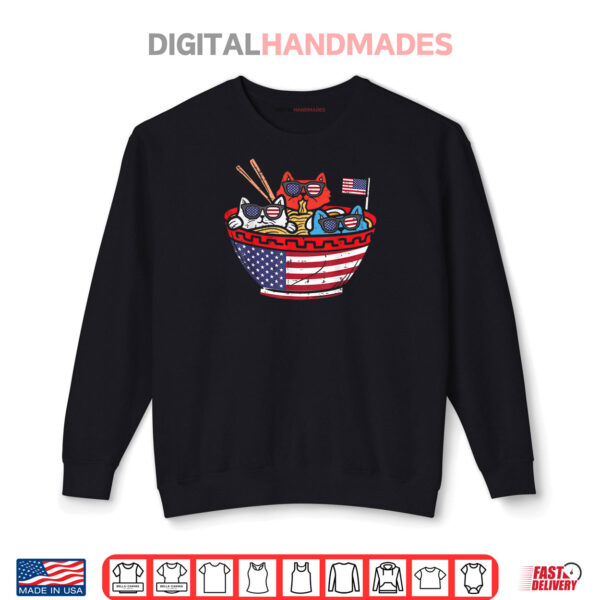 Sweatshirt Cats Ramen Anime American Flag USA Funny 4th Of July Fourth Shirt