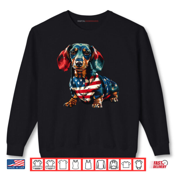 Sweatshirt Dachshund Dog 4th of July American Flag Gifts Shirt