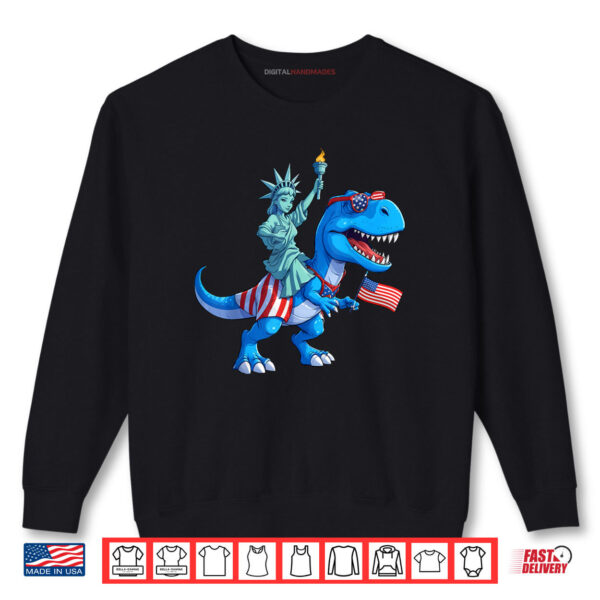 Sweatshirt Dino Statue Of Liberty 4th Of July TRex American Flag Shirt digitalhandmades