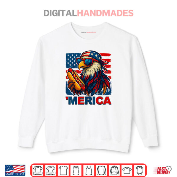 Sweatshirt Funny Merica Eagle Hotdog USA Flag 4th Of July Patriotic Shirt
