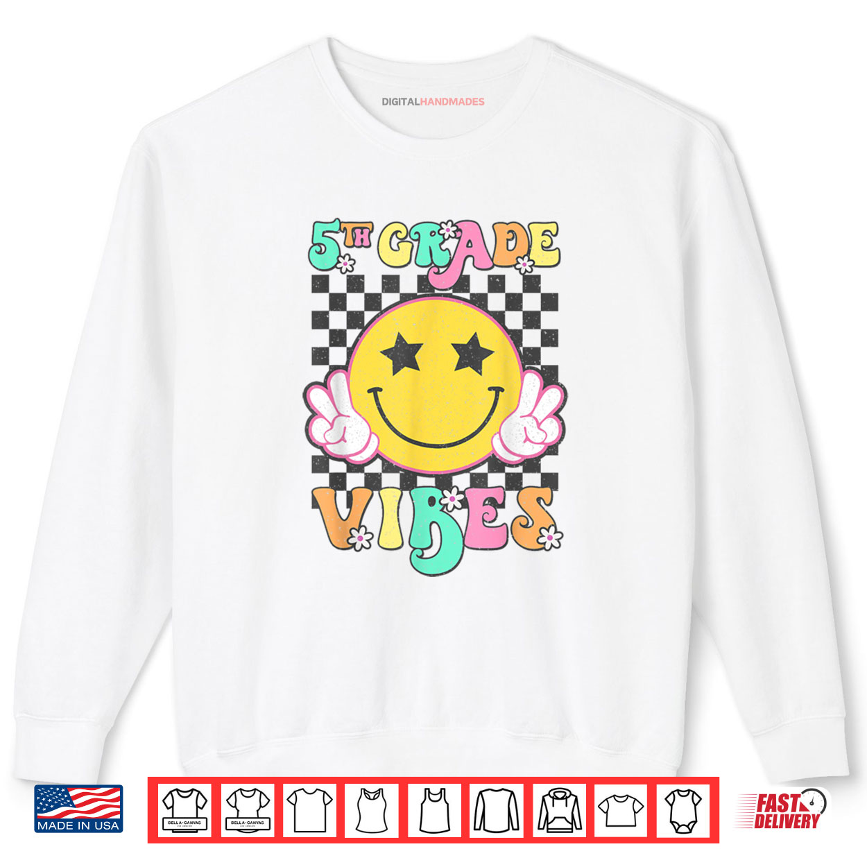 Girls 5th Grade Vibes Smile Face Back to School Fifth Grade Shirt Girls 5th Grade Vibes Smile Face Back to School Fifth Grade Shirt