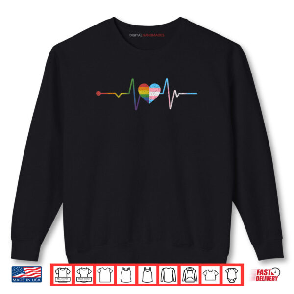 Heartbeat With Rainbow and Transgender Flag LGBT Pride Month Shirt 1 Sweatshirt Heartbeat With Rainbow and Transgender Flag LGBT Pride Month Shirt