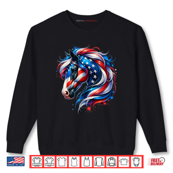 Sweatshirt Horse 4th Of July Patriotic Horse Graphic American Flag Shirt