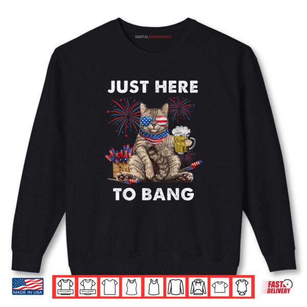 Sweatshirt Just Here To Bang USA Flag Funny Beer 4th Of July Cat Lover Shirt digitalhandmades