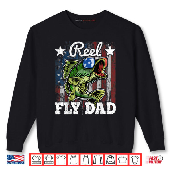 Sweatshirt Mens Reel Fly Dad Fishing American Flag Funny Fathers Day Gift Shirt