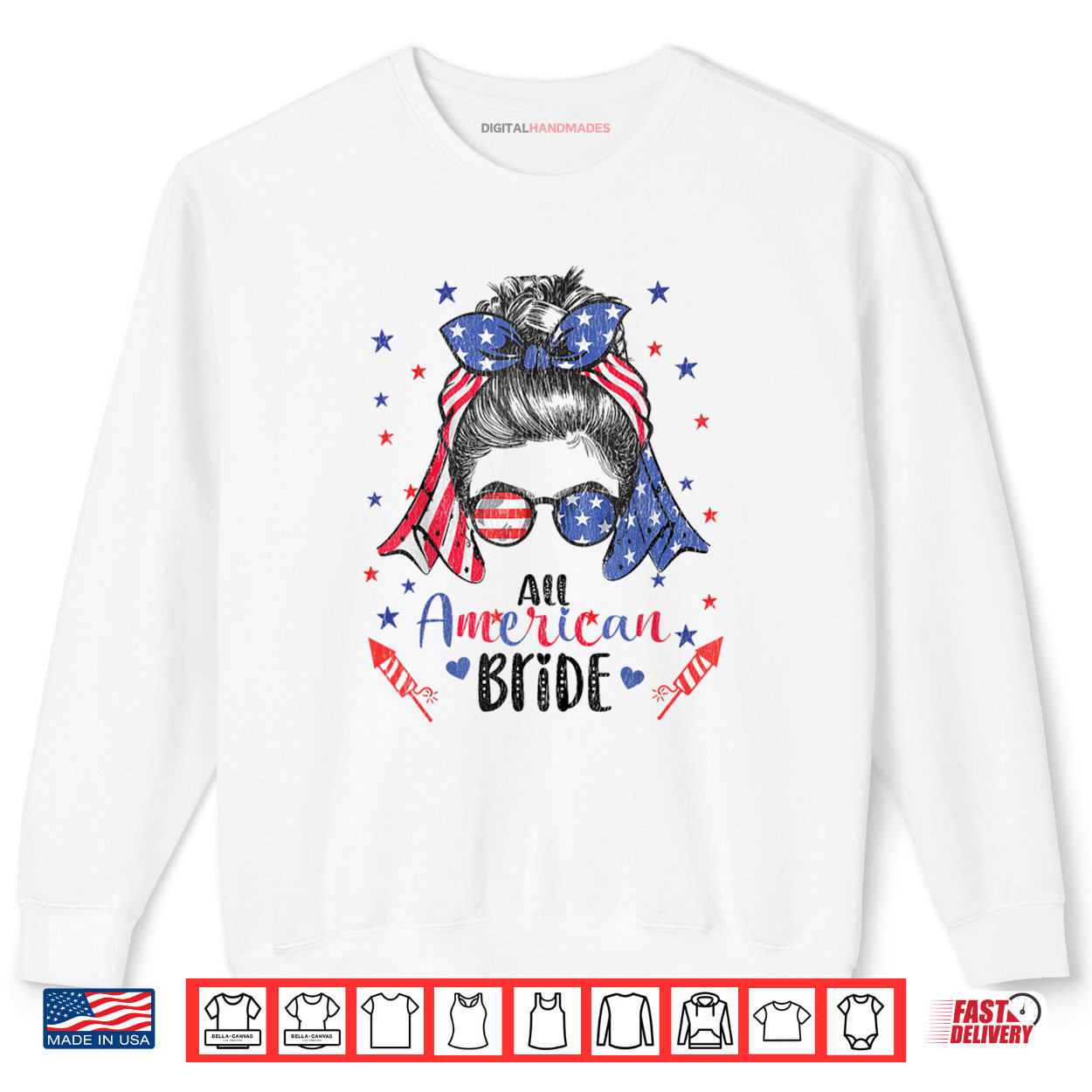 Messy Bun USA Flag Glasses All American Bride For Shirt Messy Bun USA Flag Glasses All American Bride For Shirt