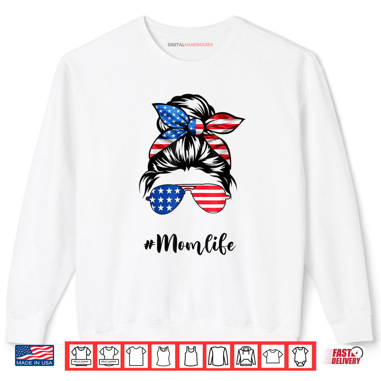 Mom Life American Mom Messy Bun Women USA Flag 4th of July Shirt Mom Life American Mom Messy Bun Women USA Flag 4th of July Shirt