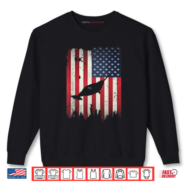 Sweatshirt Narwhal USA American Flag 4th of July Patriotic Shirt
