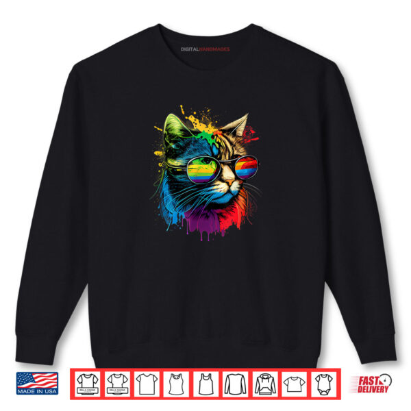 Sweatshirt Rainbow Flag Gay Pride Lgbtq Watercolor Cat Shirt