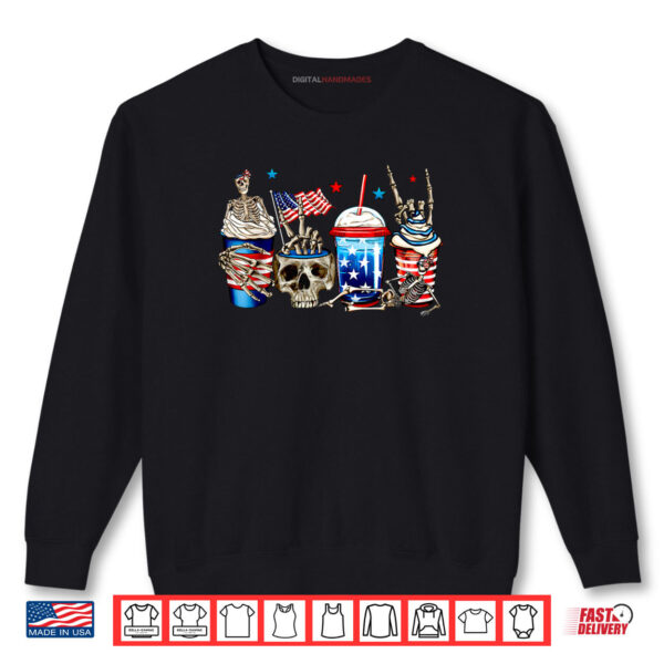 Sweatshirt Skeleton Coffee Cups Drinks 4th of July American Patriotic Shirt digitalhandmades