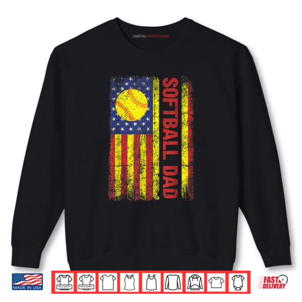 Sweatshirt Softball Dad American US Flag Papa Fathers Day Shirt