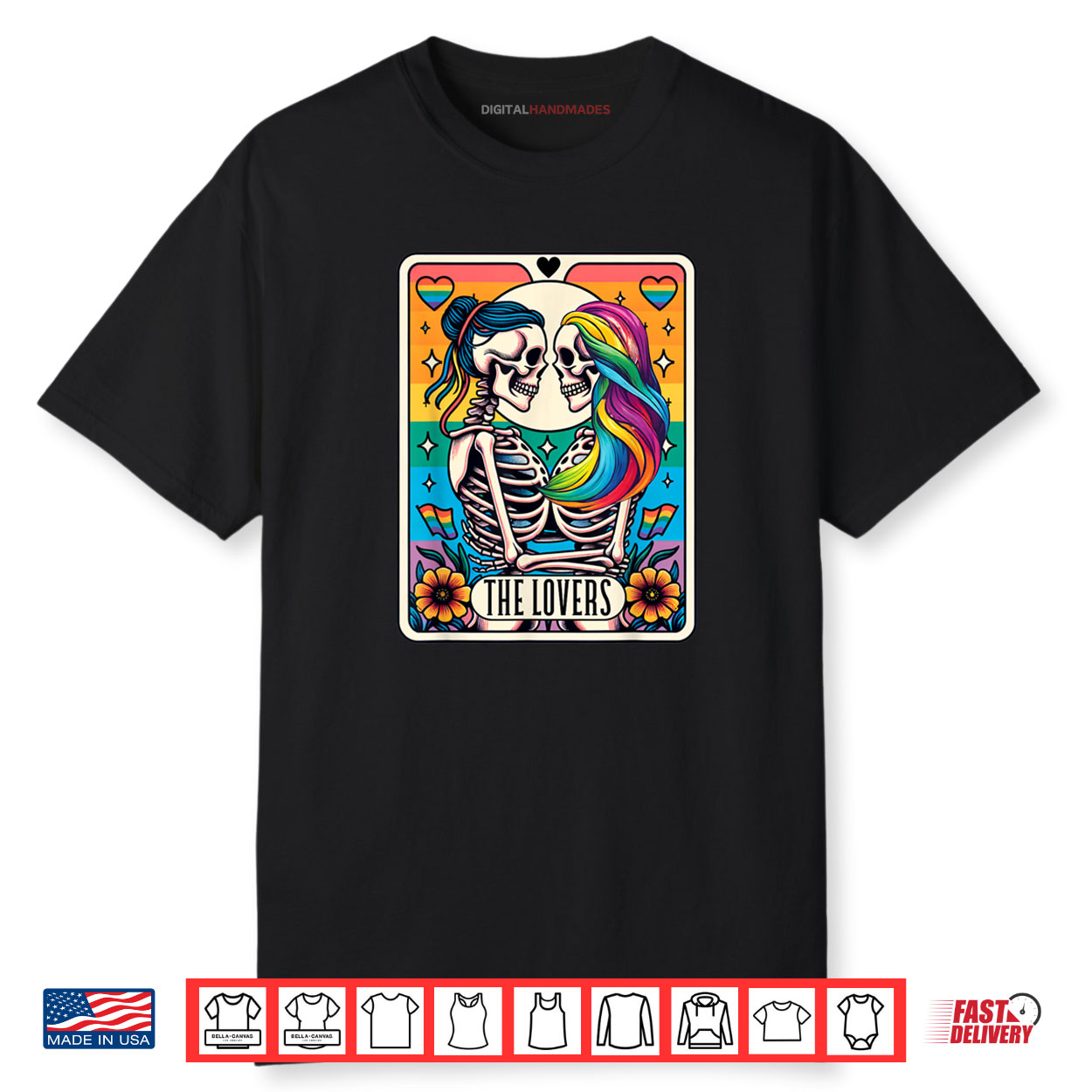 Tarot Card The Lovers Rainbow Kissing Lesbian Skeletons Shirt Tarot Card The Lovers Rainbow Kissing Lesbian Skeletons Shirt