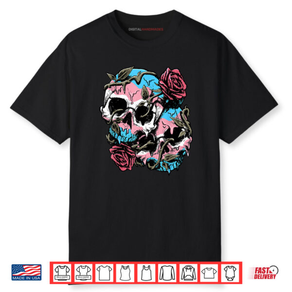 Transgender Pride Trans Flag Skull Roses Subtle LGBTQ Shirt