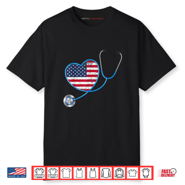 USA Flag Heart 4th Of July Gifts Nurse Shirt