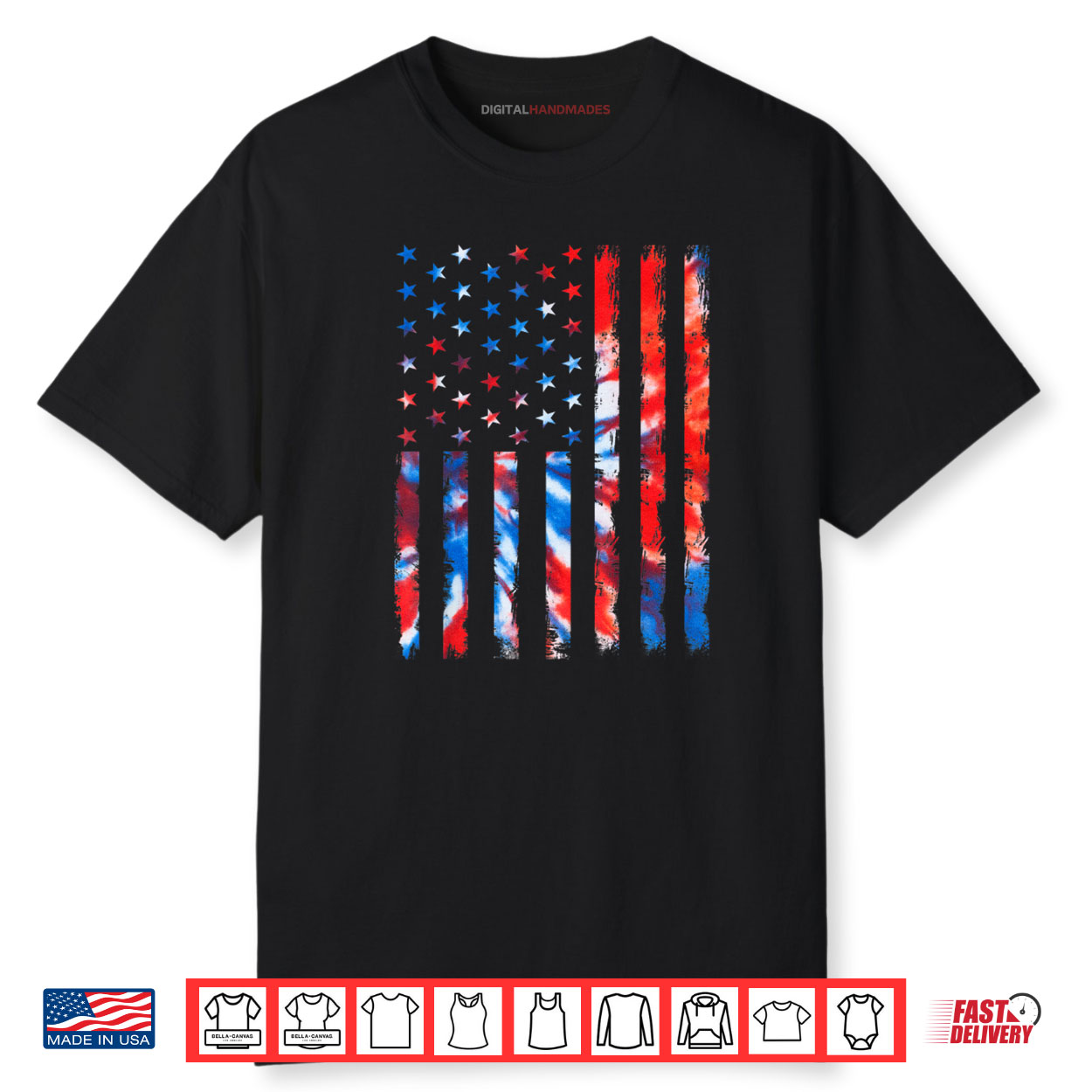 Vintage Red White And Blue Tie Dye American Flag Shirt